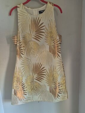 Lulu's Cream Dress with Gold Foil Stripe Detail